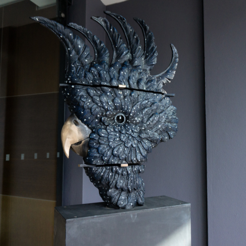 Bronze Animal Sculpture – Sulphur Crested Cocky by Stephen Glassborow, 200x60x30cm | ARTpark Australia