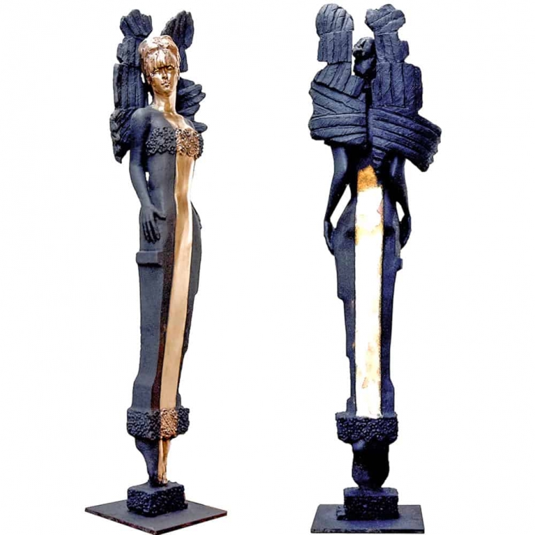 Bronze Figurative Sculpture – Chameleon by Stephen Glassborow, 150cm on 30cm Plinth - view 4