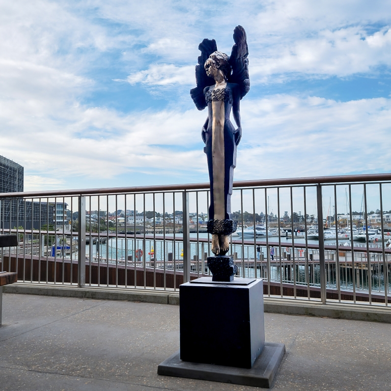 Bronze Figurative Sculpture – Chameleon by Stephen Glassborow, 150cm on 30cm Plinth