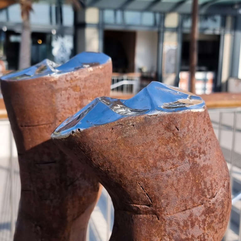 Corten & Stainless Steel Figurative Sculpture – These Boots Are Made for Walking by Nicole Allen, 66x30x40cm on 80x45x45cm Plinth - view 6