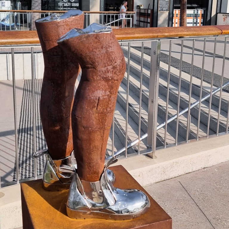 Corten & Stainless Steel Figurative Sculpture – These Boots Are Made for Walking by Nicole Allen, 66x30x40cm on 80x45x45cm Plinth - view 7