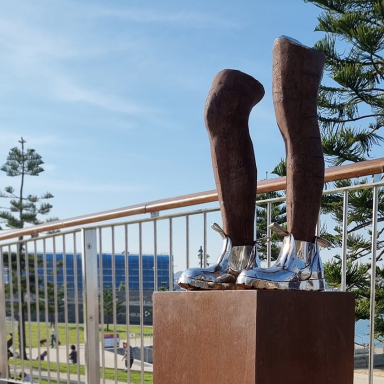 Corten & Stainless Steel Figurative Sculpture – These Boots Are Made for Walking by Nicole Allen, 66x30x40cm on 80x45x45cm Plinth - view 8