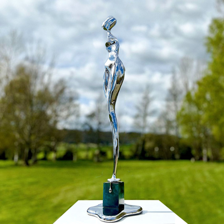 Stainless Steel Figurative Sculpture – Bathing Woman by Hugh McLachlan, 115x30x45cm - view 2