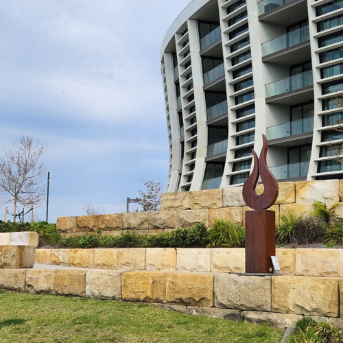Corten Steel Sculpture – Fire by Andrew Kasper, 200x40x40cm | ARTpark Australia