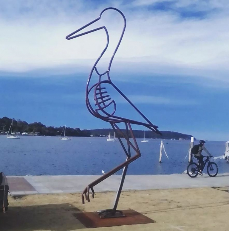Fabricated Steel Egret Sculpture – Hungry Egret by Tobias Bennett, 450x125x65cm - view 7