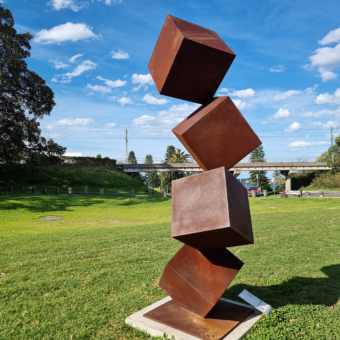 Corten Steel Sculpture – 4 High by Rowland Melville, 230x45x50cm | ARTpark Australia