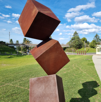 Corten Steel Sculpture – 4 High by Rowland Melville, 230x45x50cm | ARTpark Australia