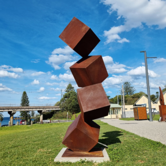 Corten Steel Sculpture – 4 High by Rowland Melville, 230x45x50cm | ARTpark Australia