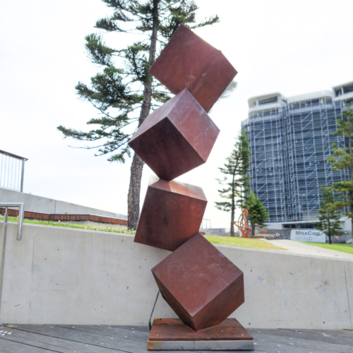 Corten Steel Sculpture – 4 High by Rowland Melville, 230x45x50cm | ARTpark Australia