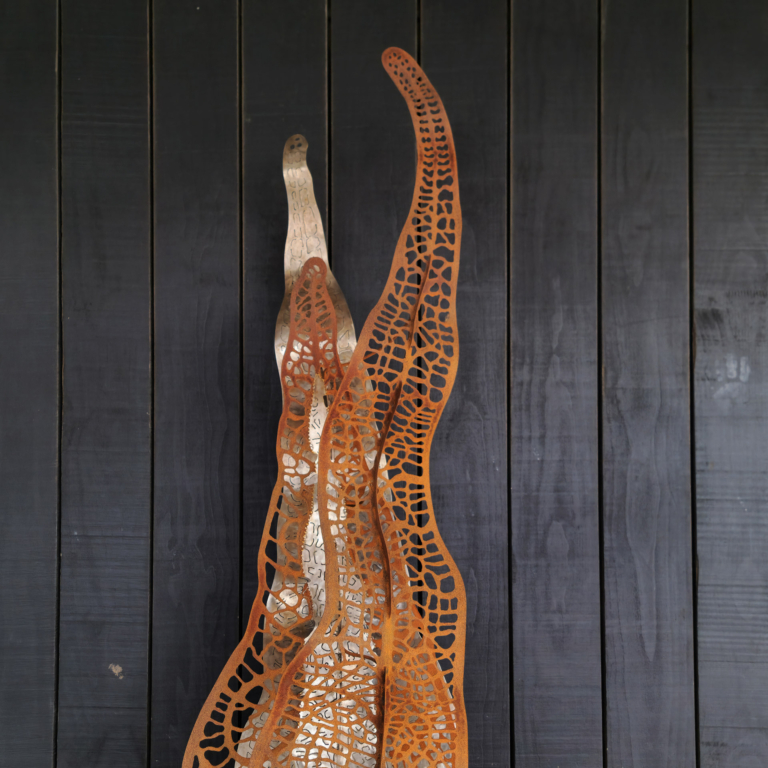 Stainless & Corten Steel Sculpture – Eucalyptus Leaves by Mark Kelly, 240x45x45cm - view 2