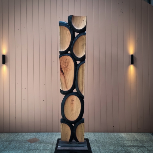Timber Totem Sculpture – Meji by Lucas Guilbert, 225x45x5cm | ARTpark Australia