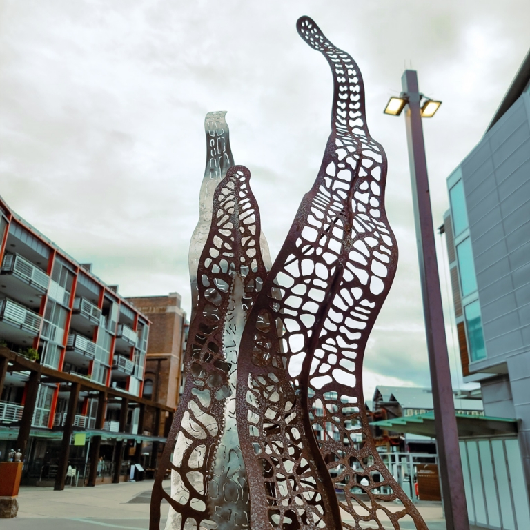 Stainless & Corten Steel Sculpture – Eucalyptus Leaves by Mark Kelly, 240x45x45cm - view 5