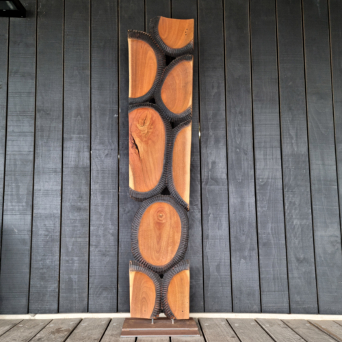 Timber Totem Sculpture – Meji by Lucas Guilbert, 225x45x5cm | ARTpark Australia