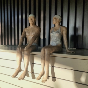 Bronze Figurative Sculpture – On the Edge by Mela Cooke, 77cm on 100cm Corten Plinth | ARTpark Australia
