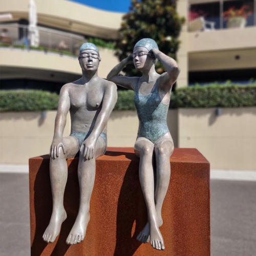 Bronze Figurative Sculpture – On the Edge by Mela Cooke, 77cm on 100cm Corten Plinth | ARTpark Australia