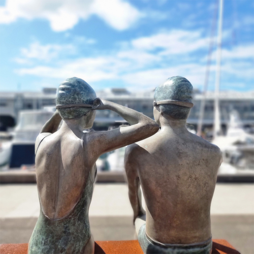 Bronze Figurative Sculpture – On the Edge by Mela Cooke, 77cm on 100cm Corten Plinth | ARTpark Australia
