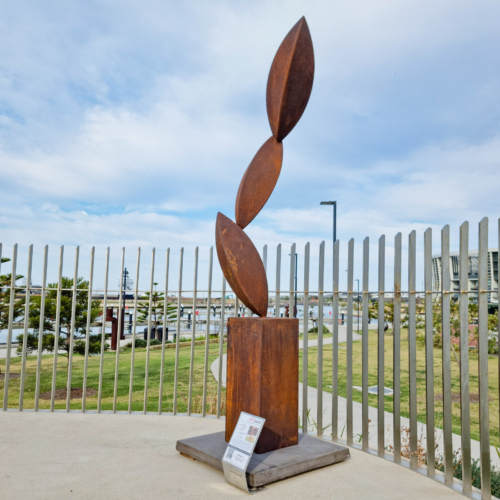 Corten Steel Sculpture – Pods by Rowland Melville, 200x40x40cm | ARTpark Australia