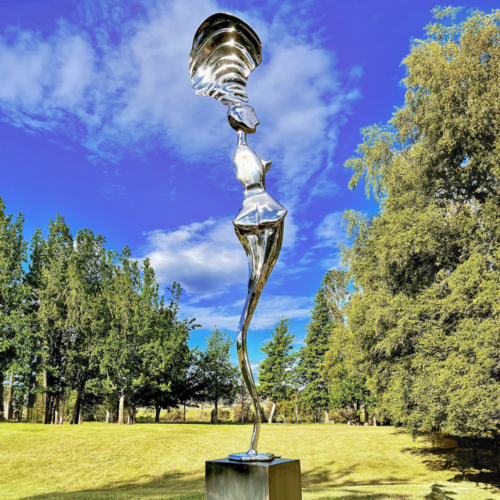 Stainless Steel Figurative Sculpture – Muse of Time, Flight by Hugh McLachlan, 250x40x30cm | ARTpark Australia