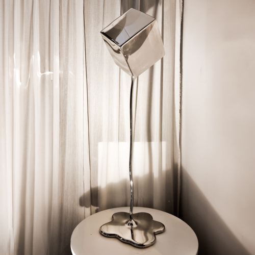 Stainless Steel Abstract Sculpture – Cube Melt by Hugh McLachlan, 110x33x33cm | ARTpark Australia