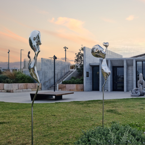 Stainless Steel & Corten Figurative Sculpture – Figures in the landscape by Hugh McLachlan, 200cm | ARTpark Australia