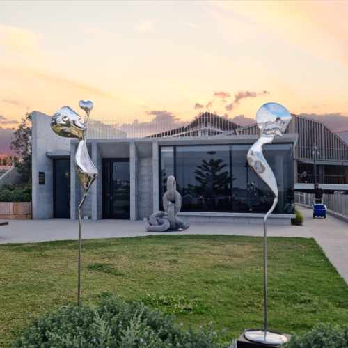 Stainless Steel & Corten Figurative Sculpture – Figures in the landscape by Hugh McLachlan, 200cm | ARTpark Australia