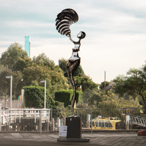 Stainless Steel Figurative Sculpture – Muse of Time by Hugh McLachlan, 260cm | ARTpark Australia