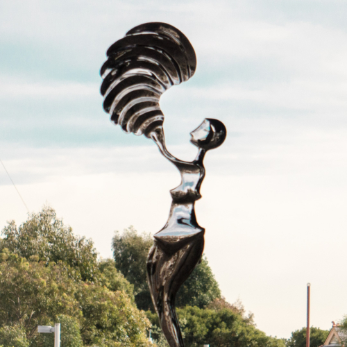 Stainless Steel Figurative Sculpture – Muse of Time by Hugh McLachlan, 260cm | ARTpark Australia