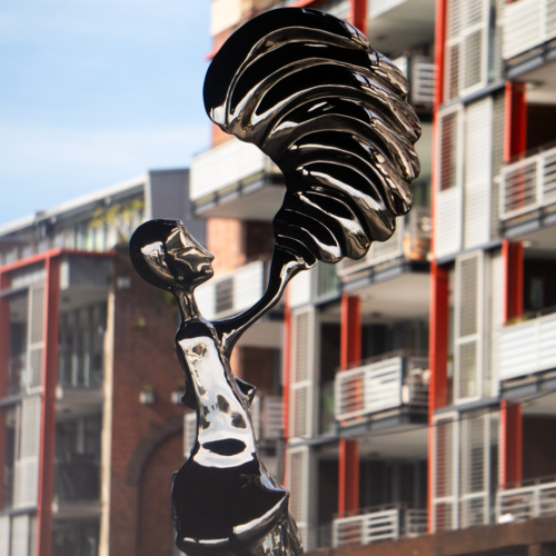 Stainless Steel Figurative Sculpture – Muse of Time by Hugh McLachlan, 260cm | ARTpark Australia