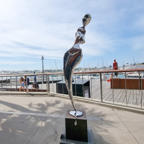 Stainless Steel Figurative Sculpture – Bathing Woman-Swaying by Hugh McLachlan, 260x45x40cm | ARTpark Australia