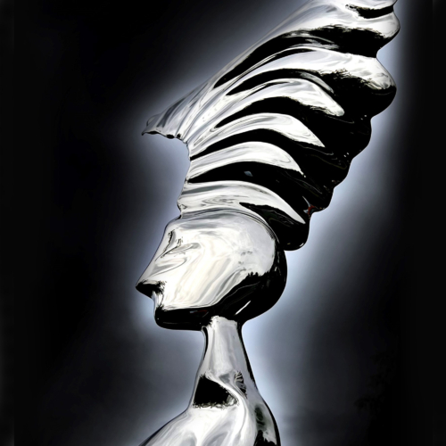 Stainless Steel Figurative Sculpture – Muse of Time, Flight by Hugh McLachlan, 250x40x30cm | ARTpark Australia