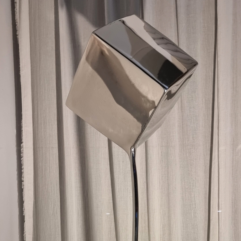Stainless Steel Abstract Sculpture – Cube Melt by Hugh McLachlan, 110x33x33cm - view 3
