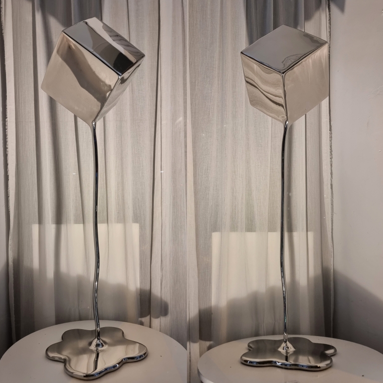 Stainless Steel Abstract Sculpture – Cube Melt by Hugh McLachlan, 110x33x33cm - view 4