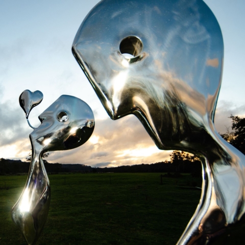Stainless Steel & Corten Figurative Sculpture – Figures in the landscape by Hugh McLachlan, 200cm | ARTpark Australia
