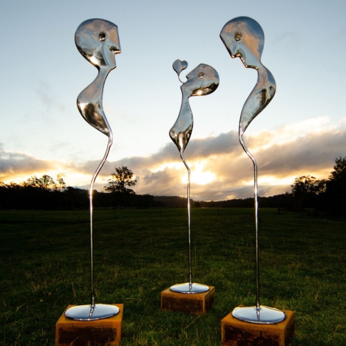 Stainless Steel & Corten Figurative Sculpture – Figures in the landscape by Hugh McLachlan, 200cm | ARTpark Australia