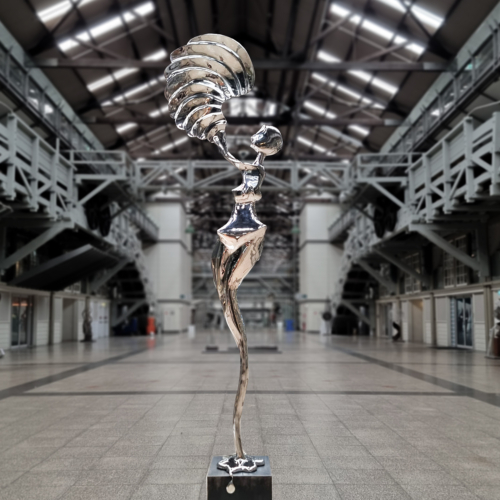 Stainless Steel Figurative Sculpture – Muse of Time by Hugh McLachlan, 260cm | ARTpark Australia