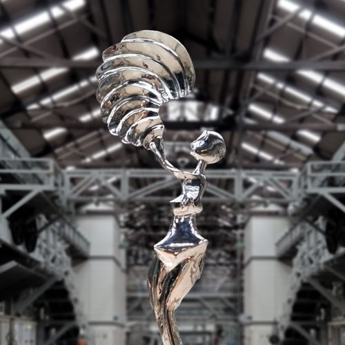 Stainless Steel Figurative Sculpture – Muse of Time by Hugh McLachlan, 260cm | ARTpark Australia