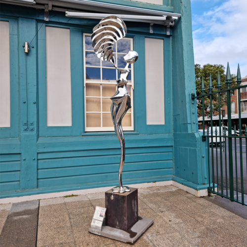 Stainless Steel Figurative Sculpture – Muse of Time by Hugh McLachlan, 260cm | ARTpark Australia