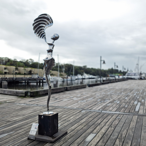 Stainless Steel Figurative Sculpture – Muse of Time by Hugh McLachlan, 260cm | ARTpark Australia