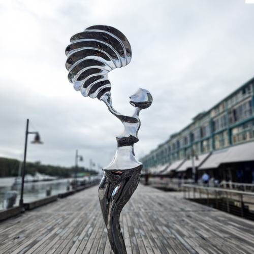 Stainless Steel Figurative Sculpture – Muse of Time by Hugh McLachlan, 260cm | ARTpark Australia