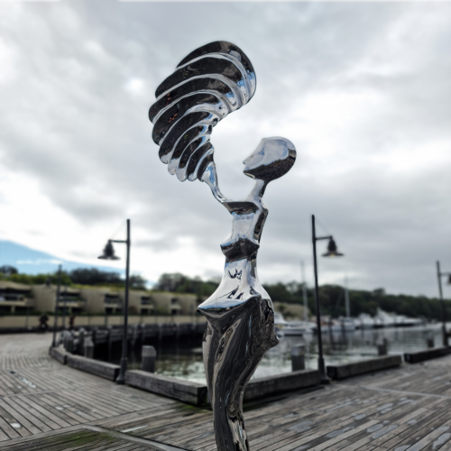 Stainless Steel Figurative Sculpture – Muse of Time by Hugh McLachlan, 260cm | ARTpark Australia