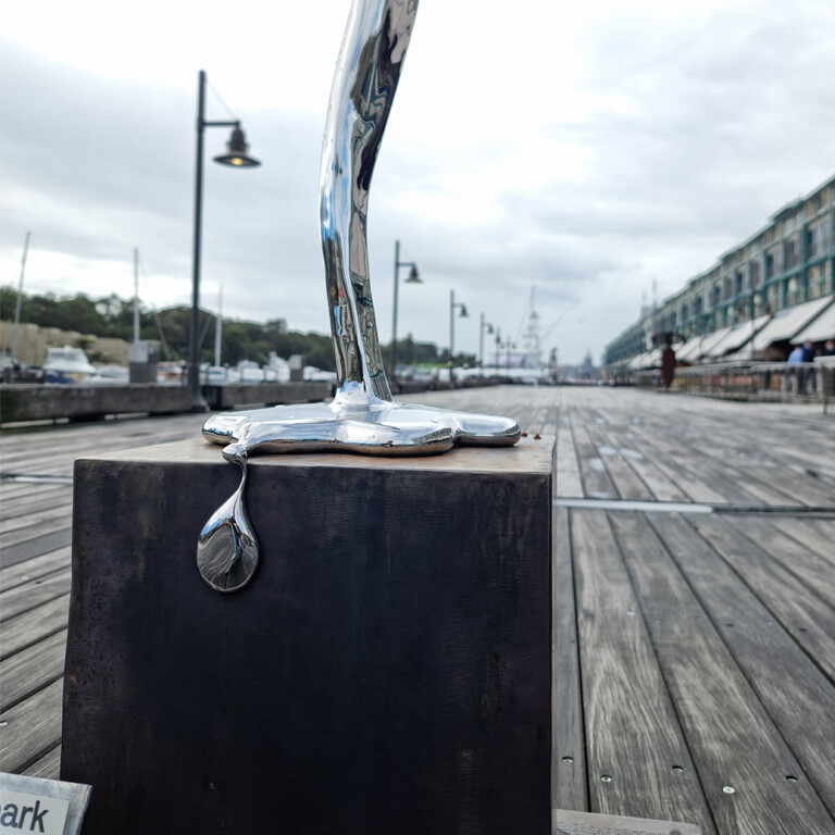 Stainless Steel Figurative Sculpture – Muse of Time by Hugh McLachlan, 260cm - view 16