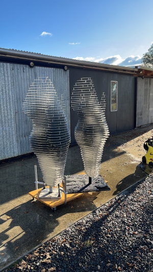 outdoor horse sculpture in stainless steel