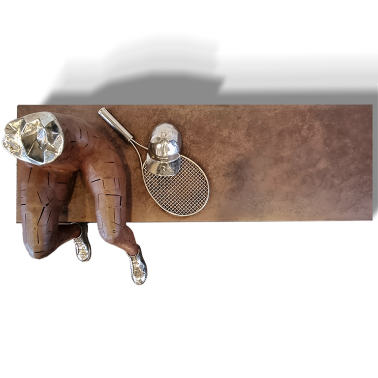 Corten Steel Figurative Sculpture – Anybody for Tennis? by Nicole Allen, 170x70x70cm - view 5
