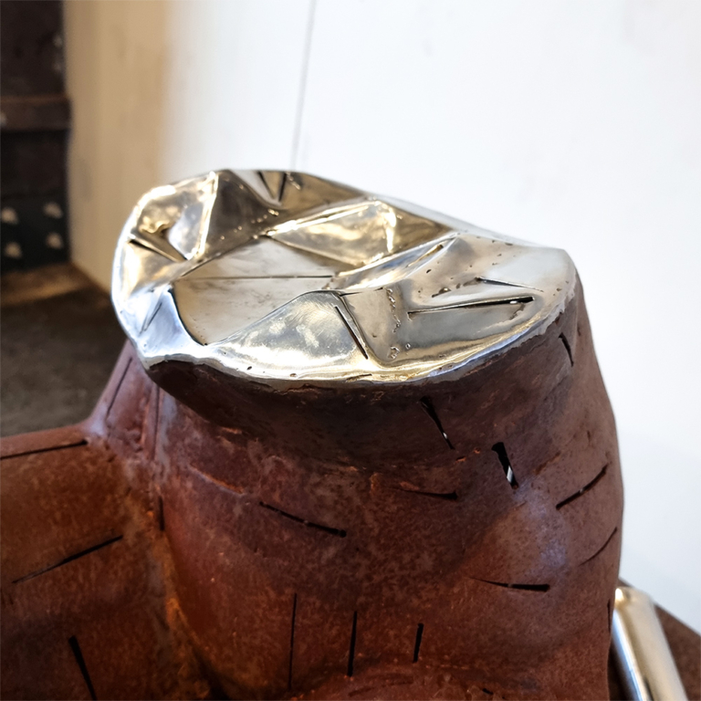 Corten Steel Figurative Sculpture – Anybody for Tennis? by Nicole Allen, 170x70x70cm - view 7