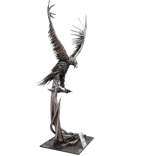 Mild Steel Eagle Sculpture – Eagle with Inverted Feathers by Anthony Xerri, 236x90x80cm | ARTpark Australia