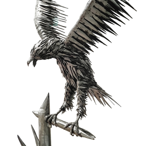 Mild Steel Eagle Sculpture – Eagle with Inverted Feathers by Anthony Xerri, 236x90x80cm | ARTpark Australia