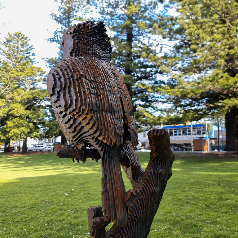 Kookaburra’s Rest by Jan Gomez - Corten steel garden sculpture, 100cm - view 2