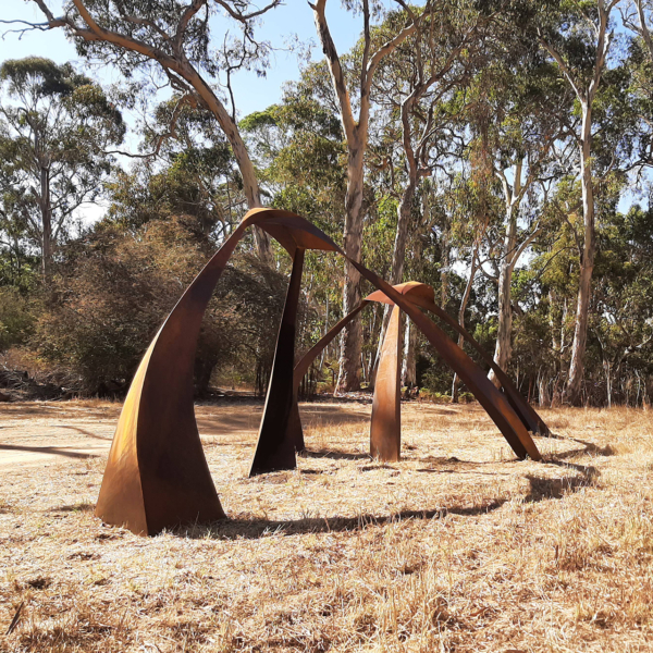 Corten Steel Landmark Sculpture – Reaching in Return by Astra Parker, 200x600x350cm | ARTpark Australia