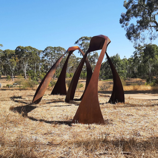 Corten Steel Landmark Sculpture – Reaching in Return by Astra Parker, 200x600x350cm | ARTpark Australia