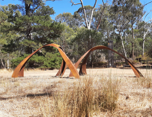 Corten Steel Landmark Sculpture – Reaching in Return by Astra Parker, 200x600x350cm | ARTpark Australia